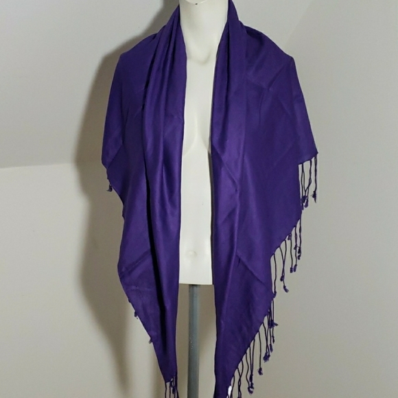 ECHO Deep Purple Rayon Large Scarf with Fringe. - Picture 5 of 14